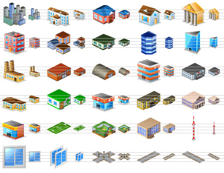 3D icons of buildings and various objects of city infrastructure