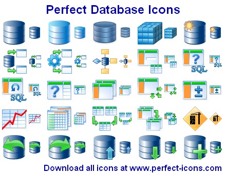 Collection of attractive toolbar and menu icons for database software