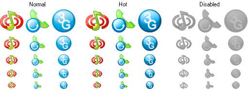 Icon states and sizes