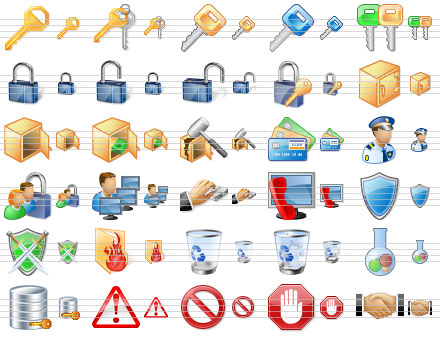 Collection of attractive toolbar and menu icons for security-related software