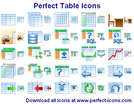 Collection of attractive toolbar table icons for database software